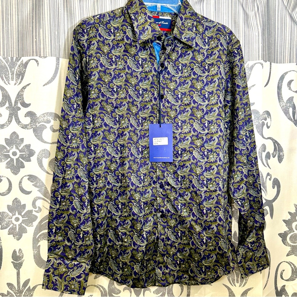 NWT House of Lords Men's Paisley Shirt -‎ Blue and Green Size S